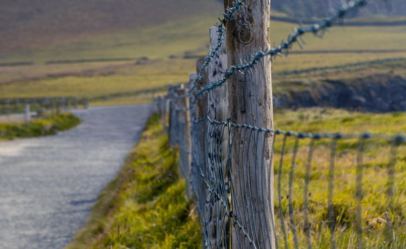 Barbed wire fence around field