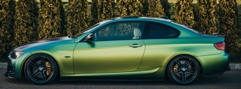 Image of green BMW which is car wrapped