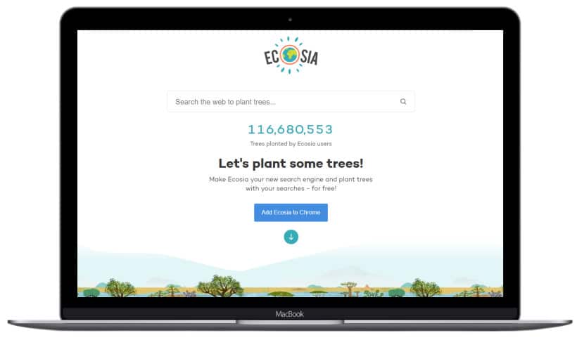 Image of the ecosia search engine helping saving the world