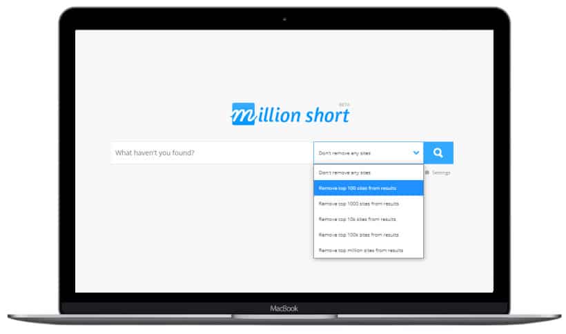 screenshot of million short search engine