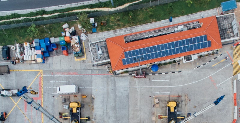 Photo of solar panels on commercial warehouse roof