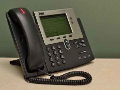 Photo of telephone handset on desk