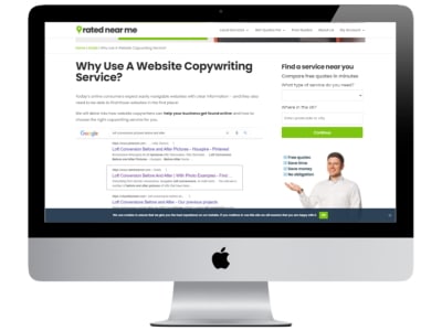 Screenshot with blog post on website copywriting services